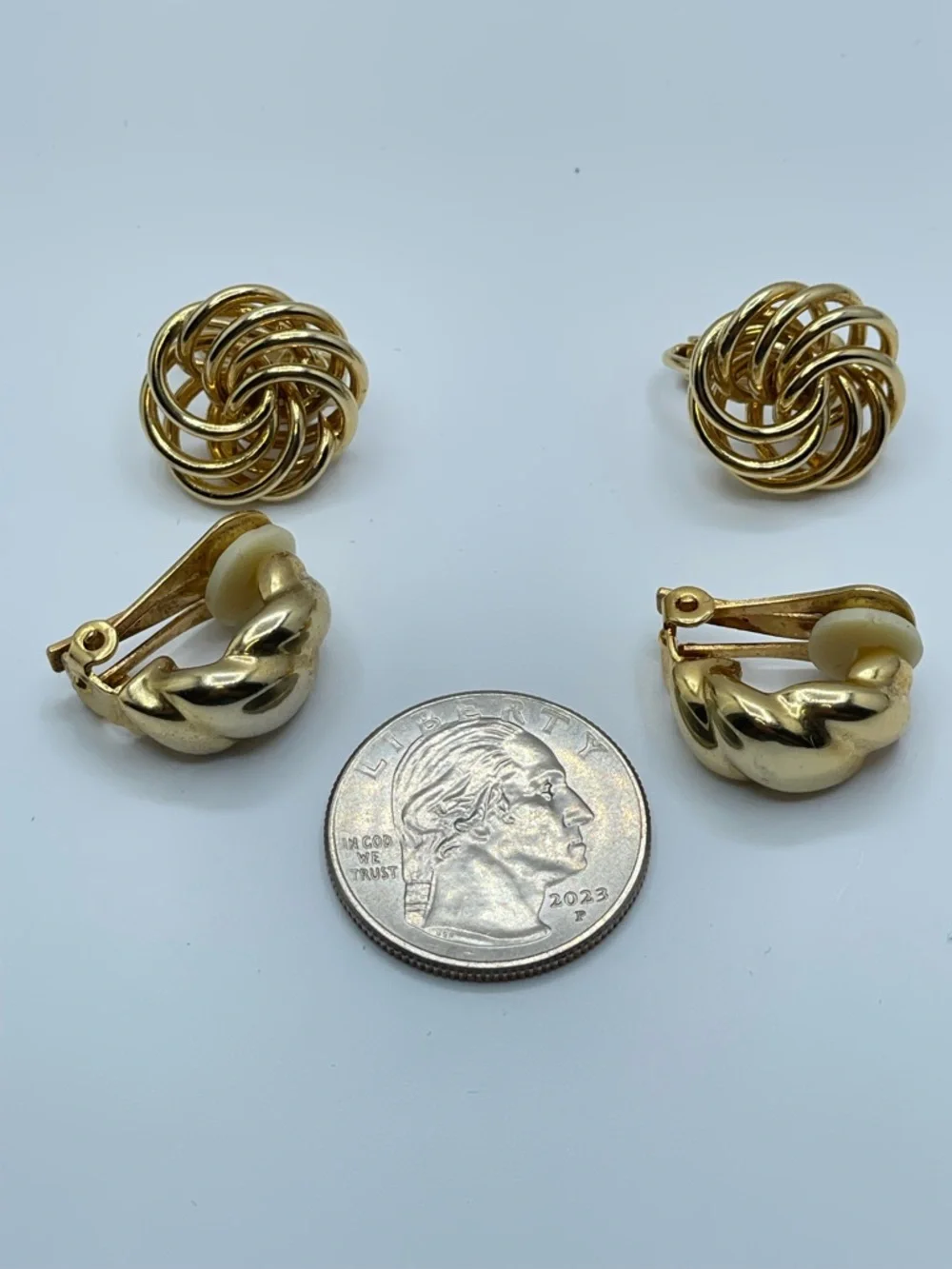 Vintage Joan Rivers Gold Tone Clip On Earrings Set Knot Swirl Studs With Box